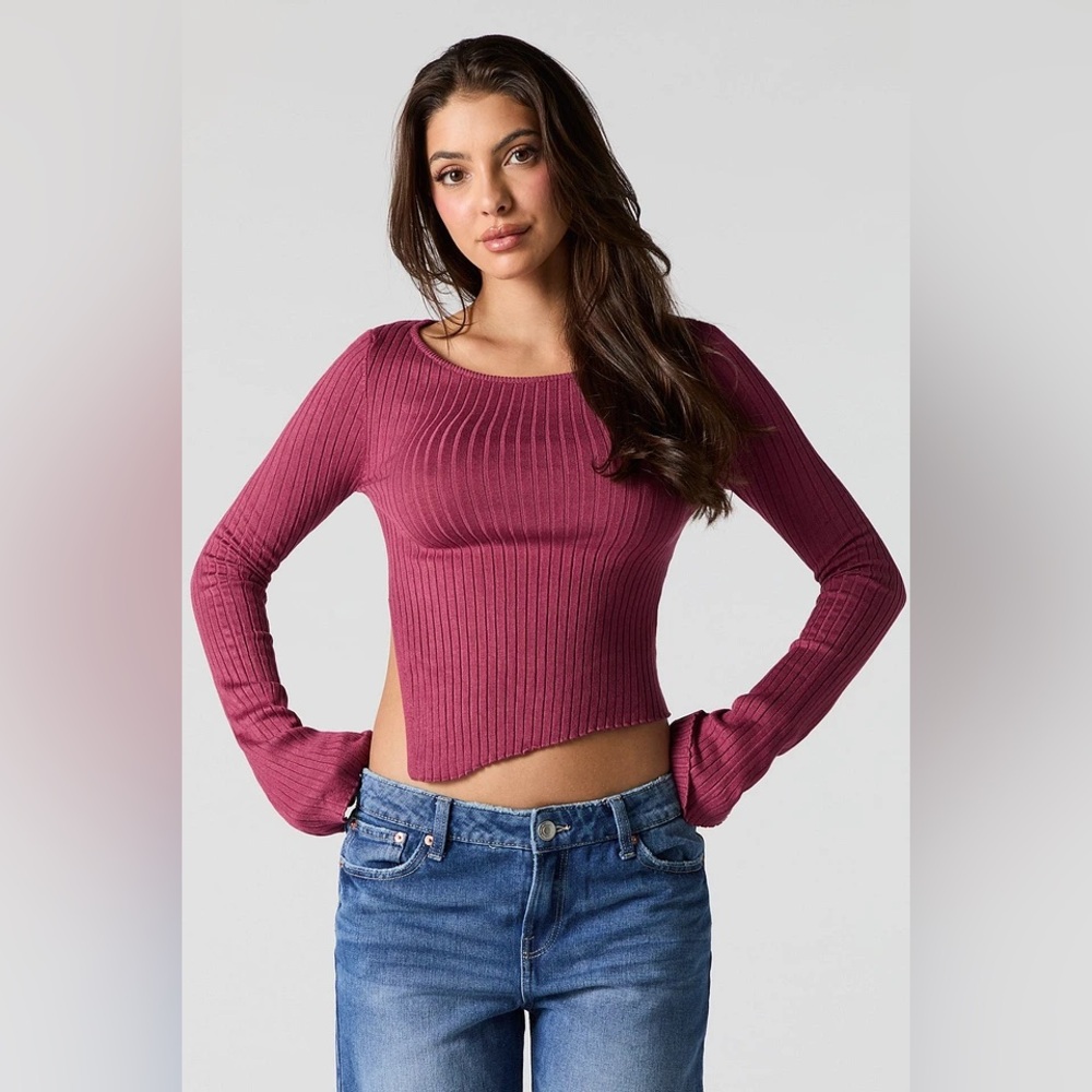 Urban Heritage Burgundy Asymmetrical Top with Bell Sleeves